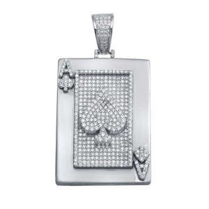 Sterling Silver 925 Rhodium Plated CZ Ace of Spade Hip Hop Pendant